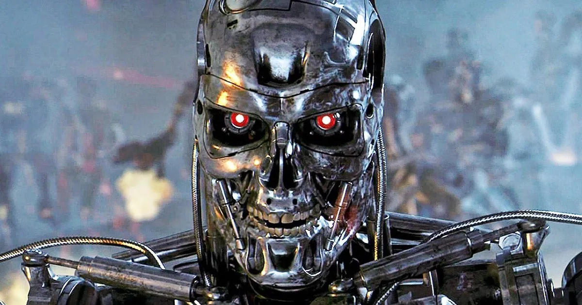 A futuristic cityscape with robots and humans coexisting, symbolizing the integration of AI in the workplace.