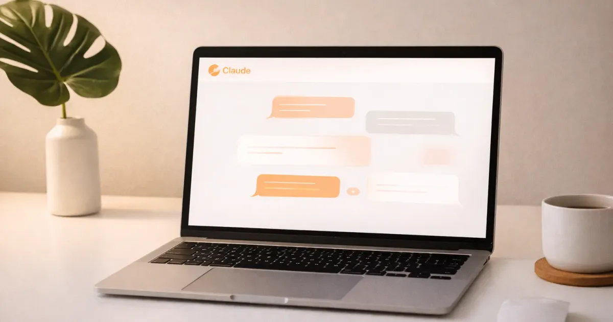 Claude AI interface on a laptop in a modern workspace