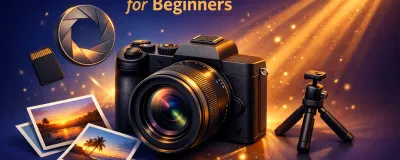 Illustration showing photography fundamentals and camera gear for beginners