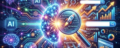 A colorful abstract representation of artificial intelligence intersecting with search engine optimization.