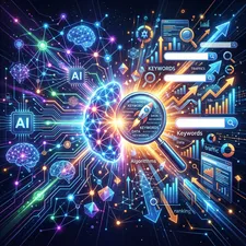 A colorful abstract representation of artificial intelligence intersecting with search engine optimization.