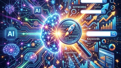A colorful abstract representation of artificial intelligence intersecting with search engine optimization.