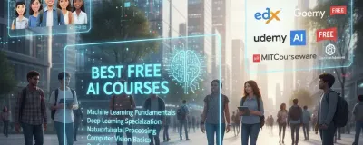 Collection of free AI course logos from Google, IBM, and OpenAI