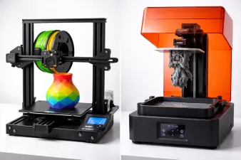 Side-by-side comparison of FDM and resin 3D printed objects