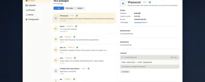 Official BrewUI application window in Homebrew 7 showing package management interface and cask details