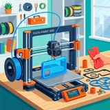 An illustration showing a 3D printer printing a flexible, squishy phone case out of bright blue TPU filament