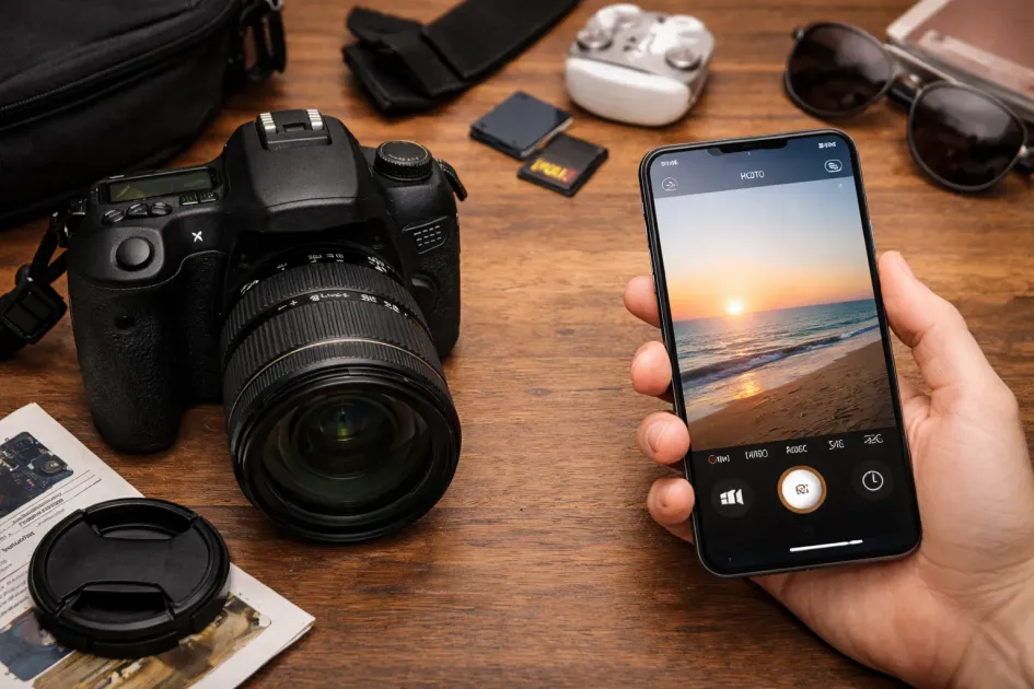Side-by-side comparison of a dedicated camera and smartphone camera