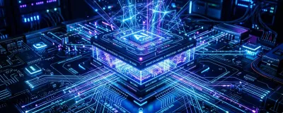 Futuristic glowing AI processor interface showcasing Google Gemini 3.8 speed, multimodal capabilities, and agentic workflows