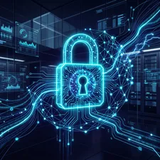 Abstract representation of artificial intelligence protecting a digital network