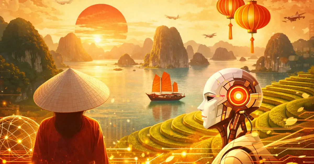 Vietnam travel scene with lanterns and landscapes from an AI-planned trip