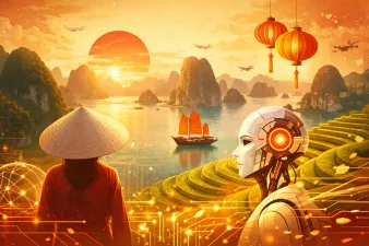 Vietnam travel scene with lanterns and landscapes from an AI-planned trip