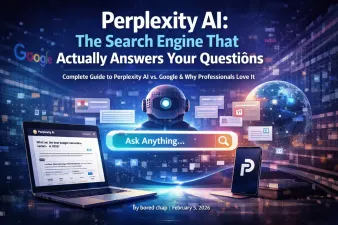 Perplexity AI search interface showing sourced answers on a screen