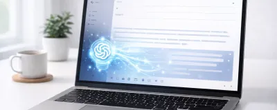 Illustration showing AI email writing tools and prompt templates