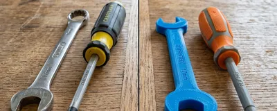 Side-by-side comparison of a metal store-bought tool and a plastic 3D printed tool