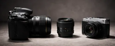 Side-by-side comparison of a DSLR and mirrorless camera