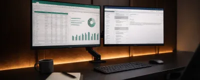 Step-by-step dual monitor setup on a home office desk