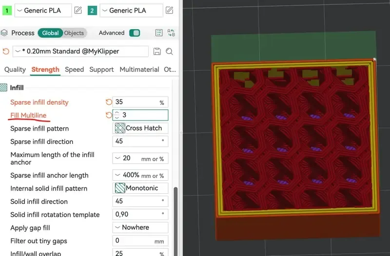 OrcaSlicer interface showing 3D print settings and model preview