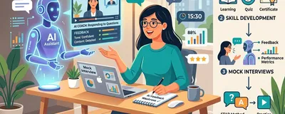 Illustration showing AI-powered job interview preparation workflow