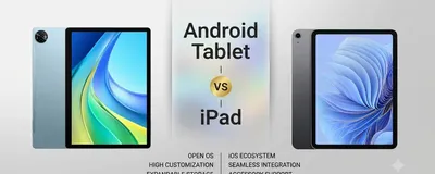 An Apple iPad and an Android tablet displayed side by side on a desk for comparison