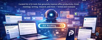 Collection of AI tools for office work displayed on a laptop screen