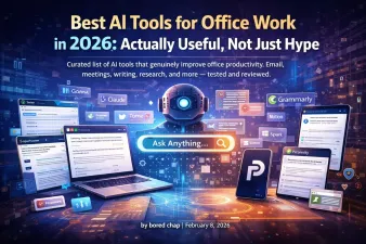 Collection of AI tools for office work displayed on a laptop screen