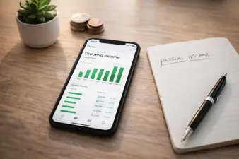 Collection of dividend tracker app interfaces showing income dashboards