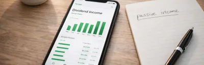 Collection of dividend tracker app interfaces showing income dashboards