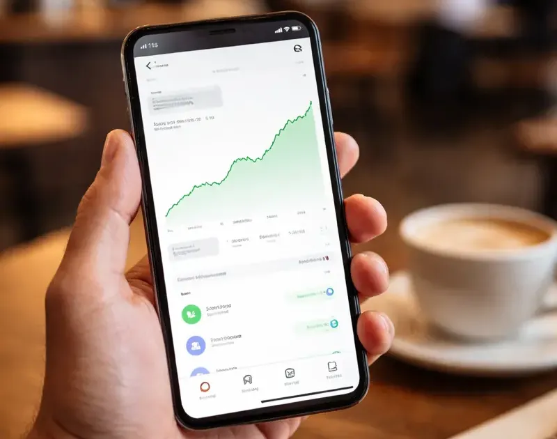 Collection of beginner investing app interfaces on a smartphone