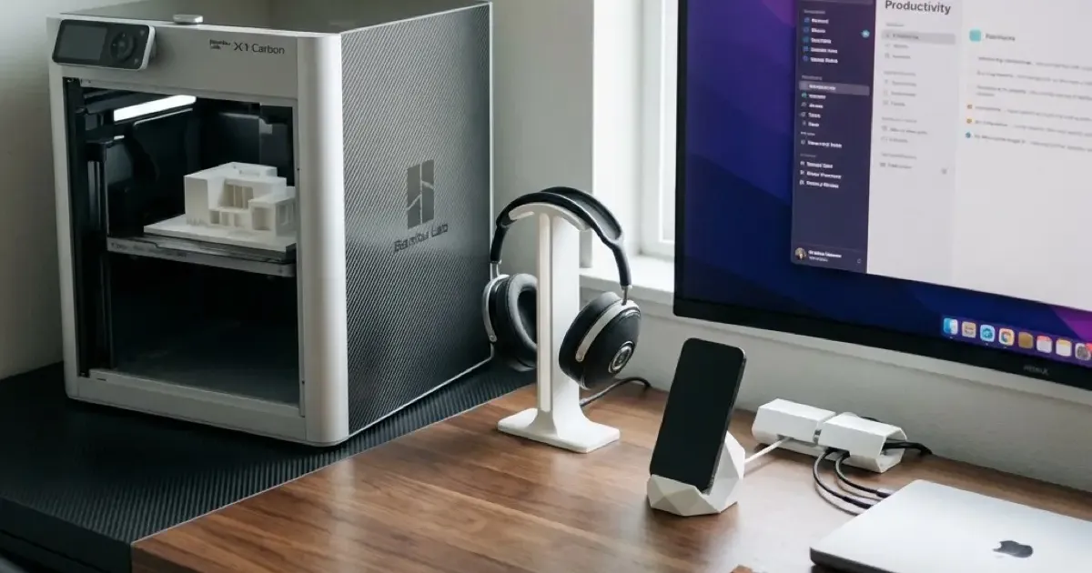 Ten functional 3D printed desk accessories arranged on a clean surface