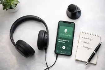 Collection of investing podcast cover art arranged on a clean background