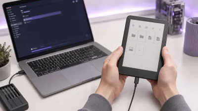 A Kindle running KOReader showing the document library menu