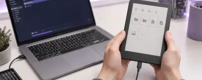 A Kindle running KOReader showing the document library menu