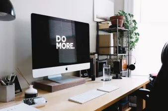 Illustration showing productive activities at an office desk