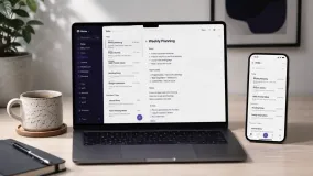A laptop and phone showing an organized AI-powered note-taking app