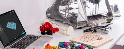 Collection of beginner 3D print projects arranged on a clean background