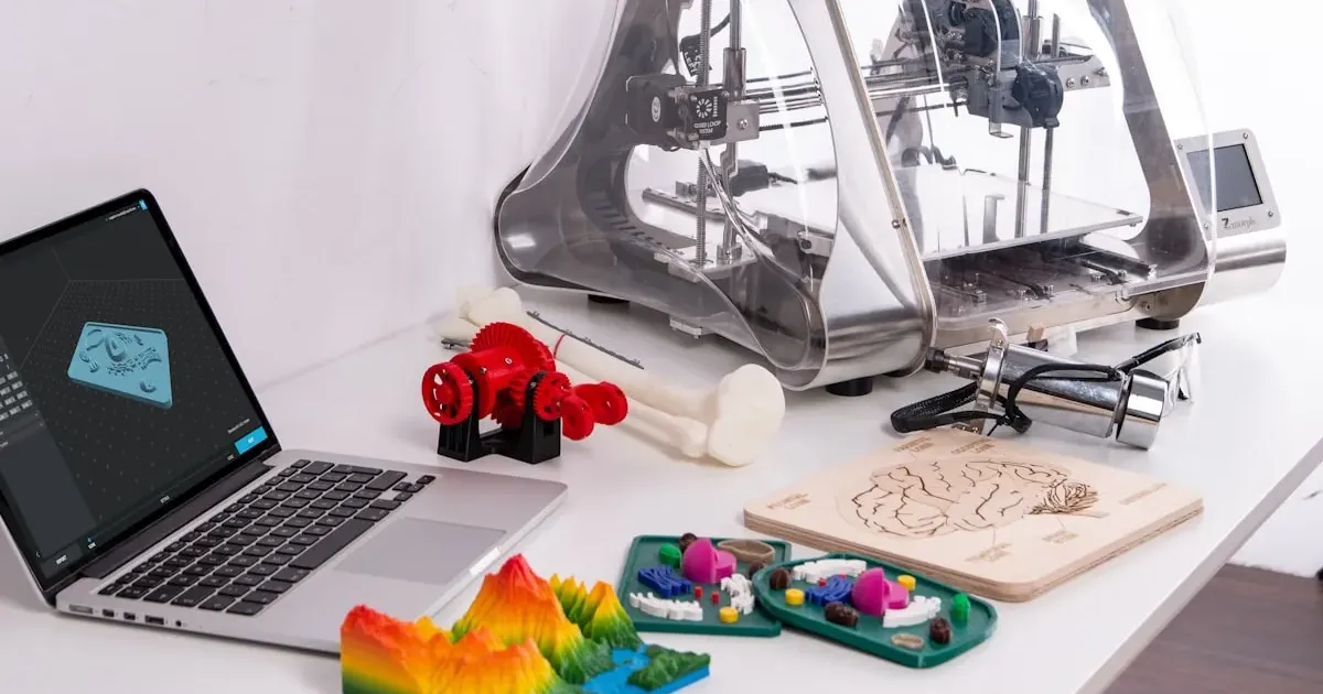 Collection of beginner 3D print projects arranged on a clean background