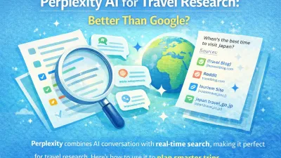 Perplexity AI travel research interface with sourced recommendations