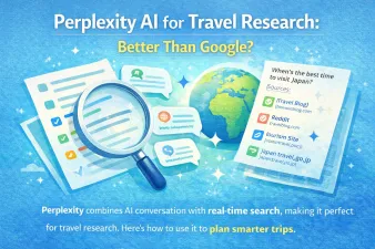 Perplexity AI travel research interface with sourced recommendations