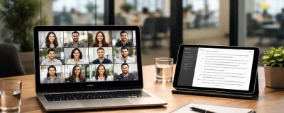 Collection of AI meeting assistant app interfaces on a laptop screen