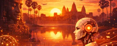 Cambodia travel scene with Angkor Wat and AI trip planning elements