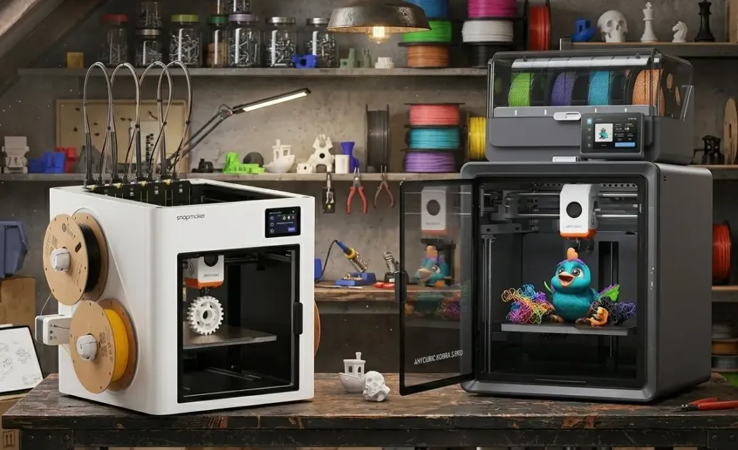 Side-by-side comparison of Anycubic S1 Max and Snapmaker U1 printers