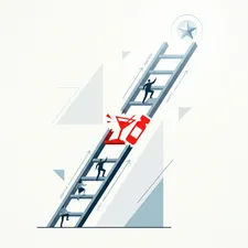 A minimalist, conceptual illustration of a corporate ladder with a broken rung shaped like a cocktail glass or pill, contrasting professional ambition with substance use.