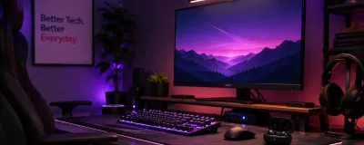 A gaming desk setup with a chair, monitor light bar, and earbuds as gift ideas