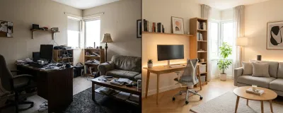 Before and after comparison of a home office redesigned using AI tools