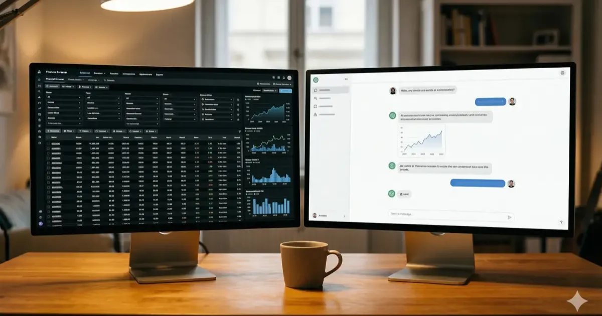 Side-by-side comparison of AI and traditional stock screener interfaces