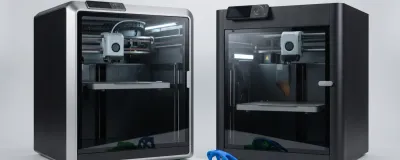 Bambu Lab X2D and P1S 3D printers side by side for comparison