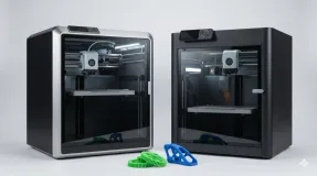 Bambu Lab X2D and P1S 3D printers side by side for comparison