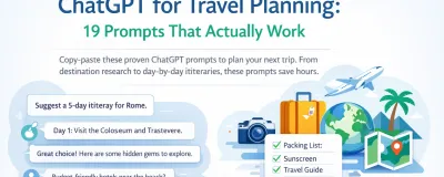 ChatGPT travel planning prompts displayed on a laptop screen