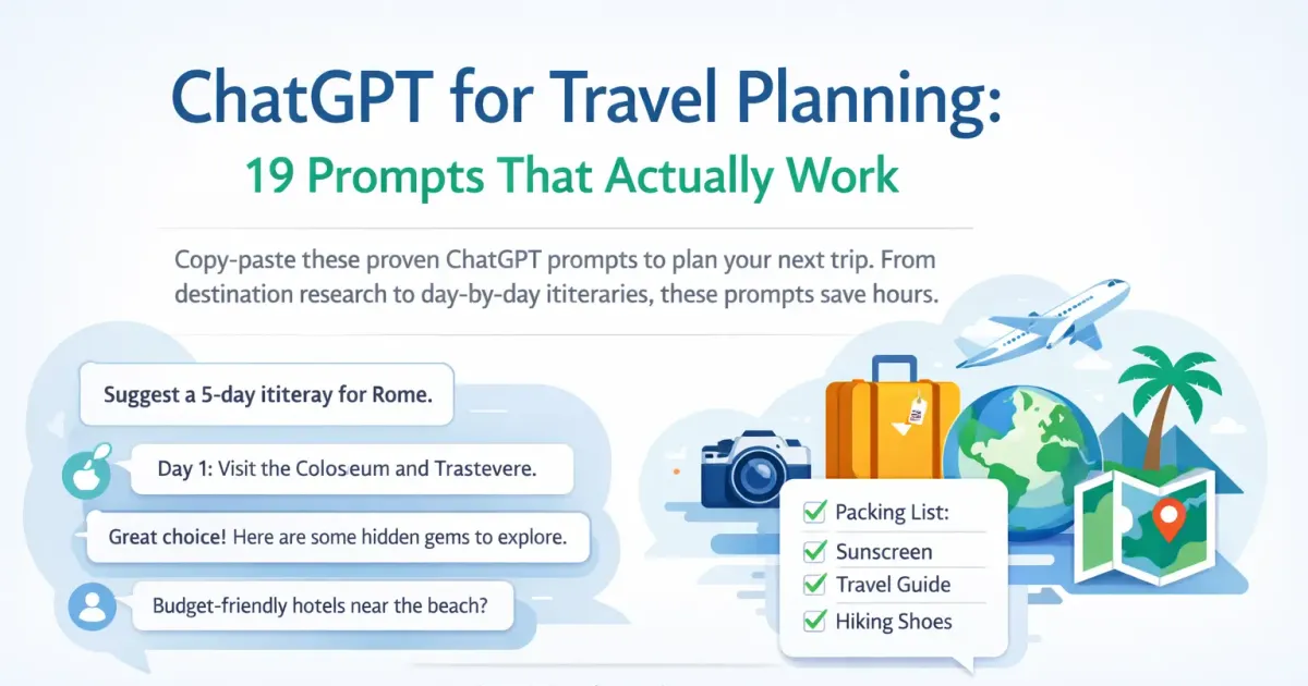 ChatGPT travel planning prompts displayed on a laptop screen
