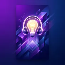 A sleek workstation with headphones and a glowing lightbulb icon, representing inspiration.